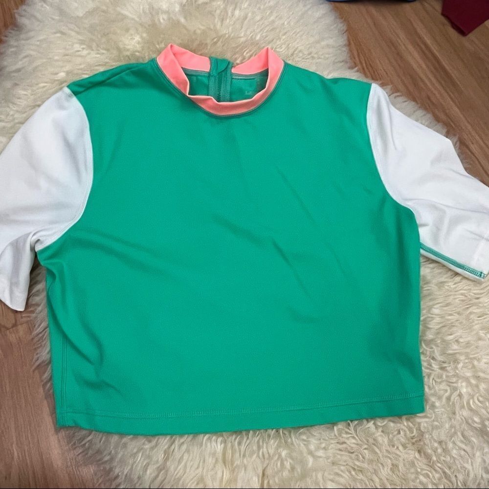 Lands End Girls Rash Guard Top Aqua M 10-12